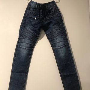 Balmain Slim Fit Cotton Denim Mid-High Waist Jeans
